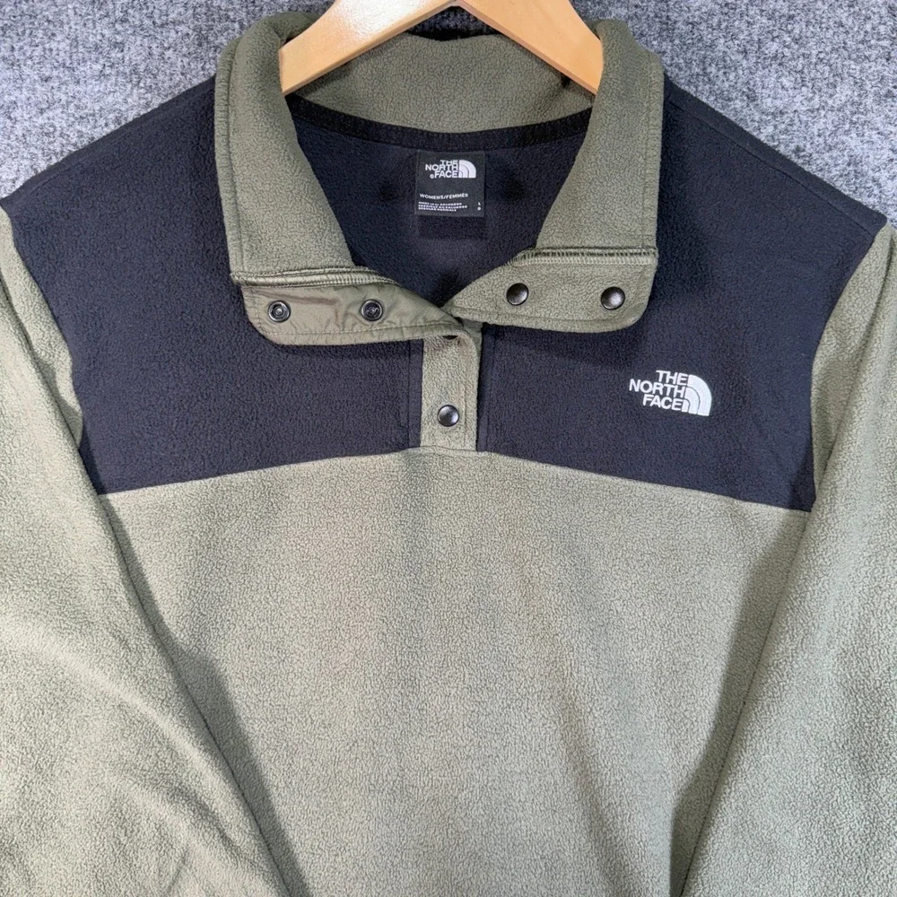 The North Face TKA Glacier Fleece Pullover Womens L Green Black Snap Neck Jacket